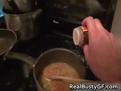 Horny cooking with busty emo part1