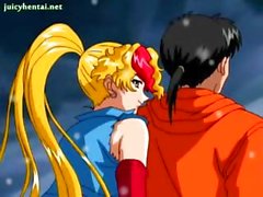 Anime blonde chick sucking a cock