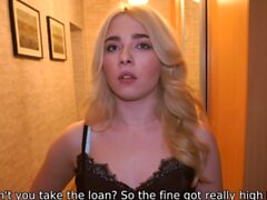 DEBT4k. Bimbo blonde dragged into an affair with collector