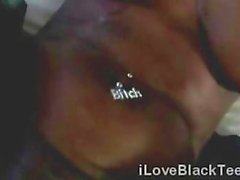 Beautiful cockstarving black teen devours a big white cock