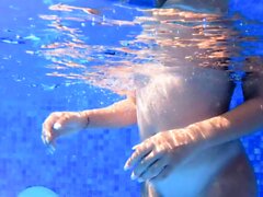 German skinny amateur milf fuck underwater in pool POV