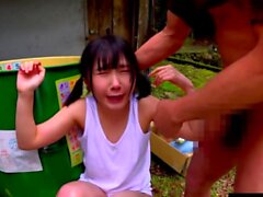 Kana Yura Outdoor Domination Threesome Hides In Oil Barrel