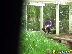 Teen couple is fucking outdoor and voyeur watching them