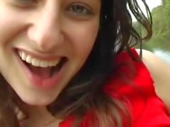 teen brunette masturbates with dildo outdoor