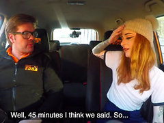 Fake Driving School Slim hot redhead minx fucks