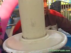 cute Chick rides tool in fun park