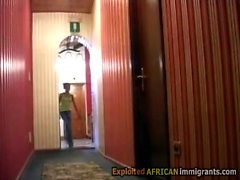 Young black beauty gets seduced by a horny European stud.