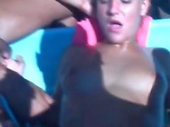 Blonde pussy fucked in close-up in outdoor group sex