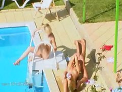 Three teens secret fucking by the pool