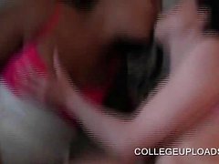 College girls licking pussy in dirty 3some