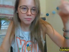 Teen With Glasses Masturbates On Cam