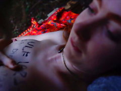 Teen Ginger Autumn pee & fuck outdoor