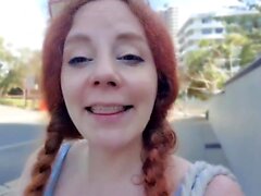 Tiny redhead teen outdoor masturbation