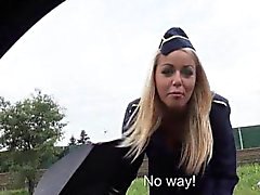 Blonde stewardess Christen Courtney pounded in strangers car