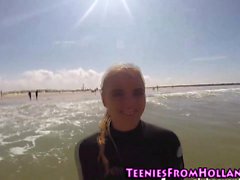 Surfing teen les fingered