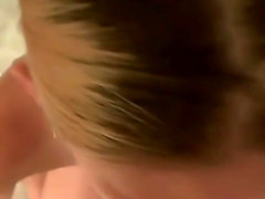 Small tit blonde amateur teen sucks and jerks a cock