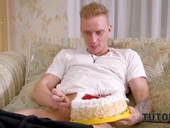 TUTOR4K. A cake with whipped cream and a huge cock