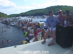 Hot drunk college babes party naked on boat