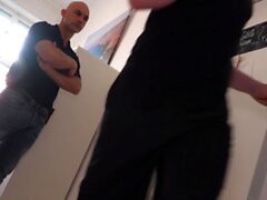 Noisy Russian teen with big tits fucks the security guard