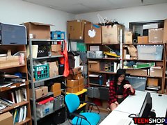 Security guards fuck a cute teen shoplifter in their office