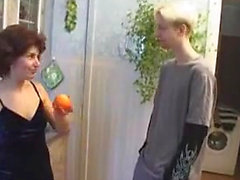 Horny Russian Aunt Fucks Young Dude Kitchen 14