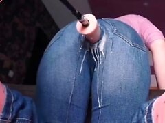 Creamy Squirt Dripping from MILF Jeans from Mechanical Dick